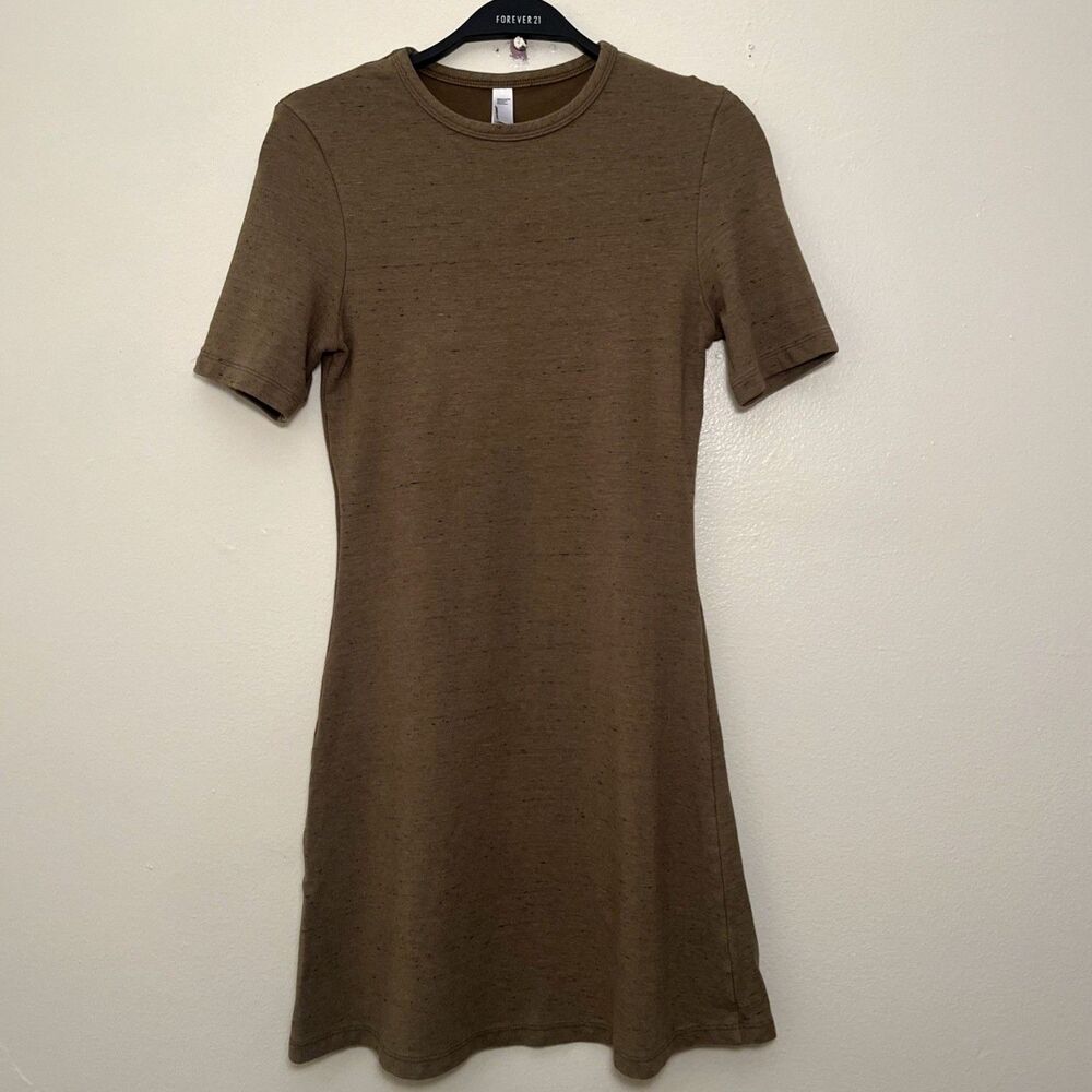 AMERICAN APPAREL Ponte Pullover Minimalist Skater Dress, Olive Green- S
